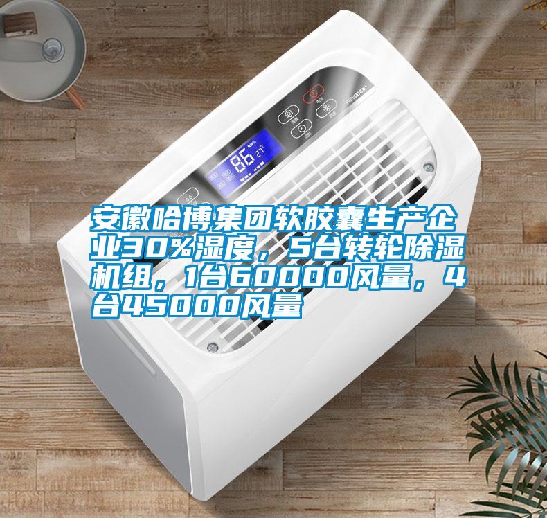 安徽哈博集團(tuán)軟膠囊生產(chǎn)企業(yè)30%濕度，5臺(tái)轉(zhuǎn)輪除濕機(jī)組，1臺(tái)60000風(fēng)量，4臺(tái)45000風(fēng)量