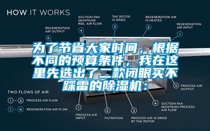 為了節(jié)省大家時間，根據(jù)不同的預算條件，我在這里先選出了二款閉眼買不踩雷的除濕機：